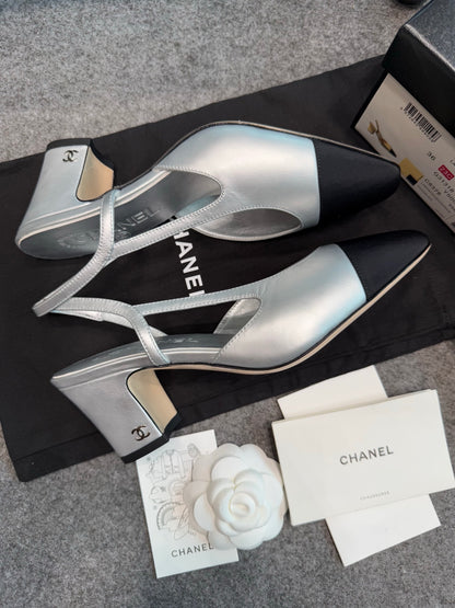 Chanel Silver Slingback Heels