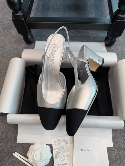 Chanel Silver Slingback Heels
