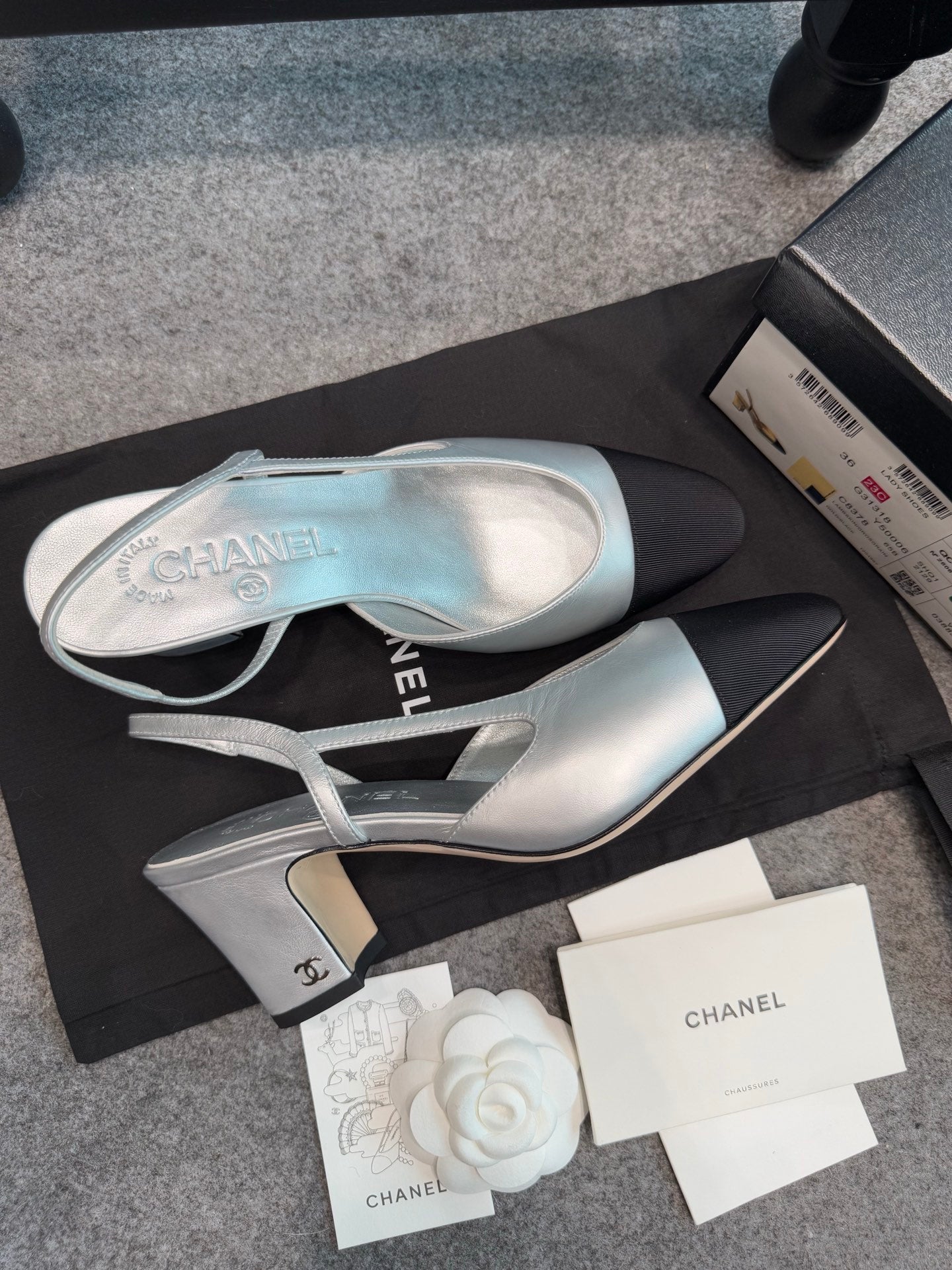 Chanel Silver Slingback Heels