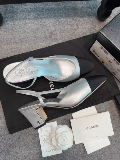 Chanel Silver Slingback Heels