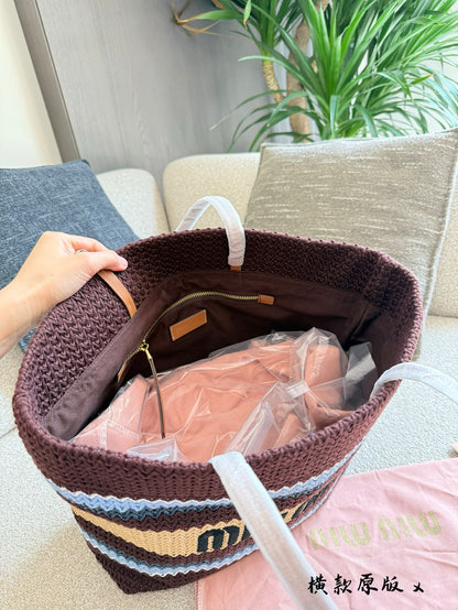 Miu Miu Striped Crochet Tote Bag