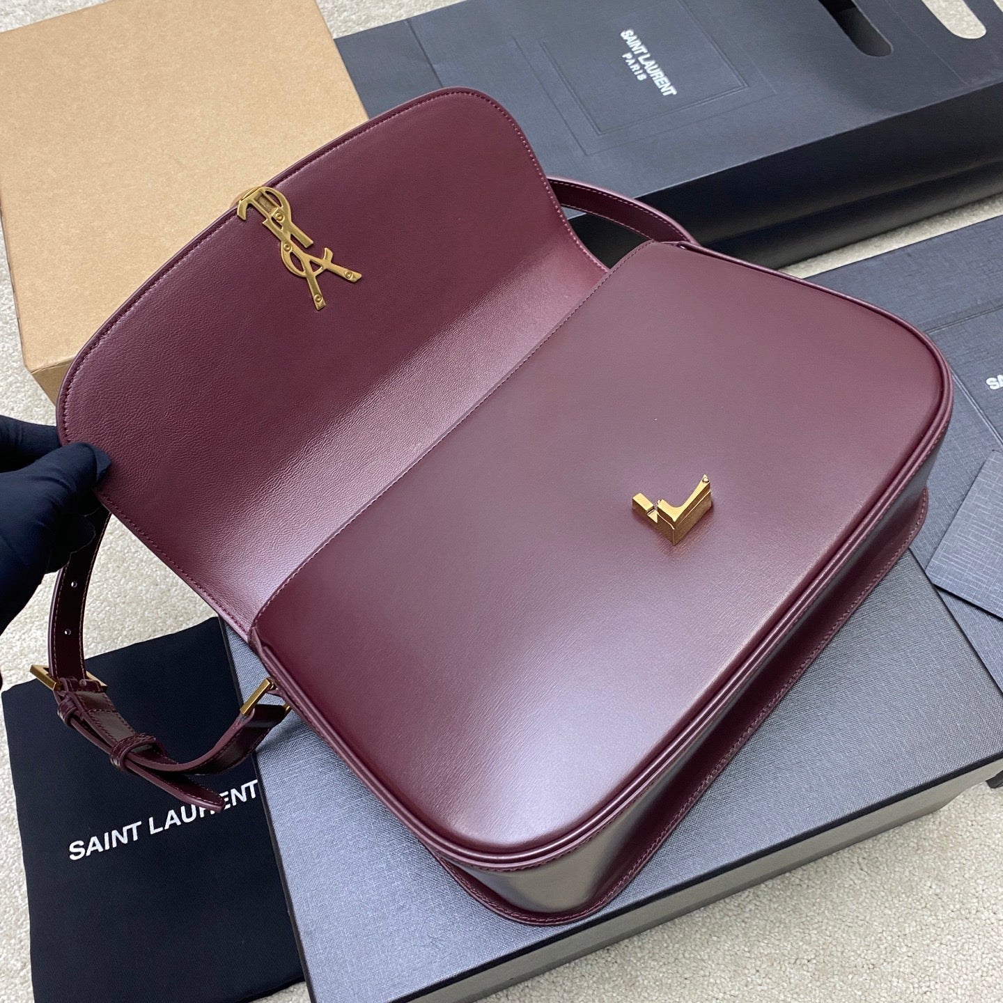 Saint Laurent Solferino Box Leather Crossbody Bag