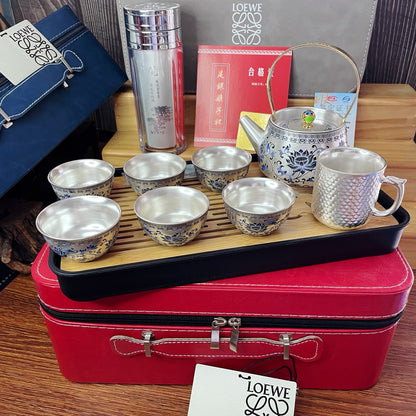 Loewe 999 Silver Enamel Tea Set