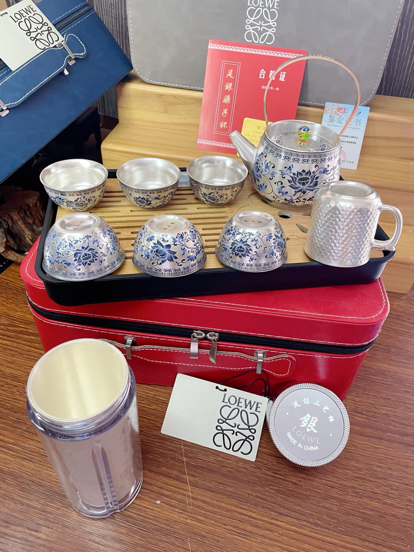 Loewe 999 Silver Enamel Tea Set