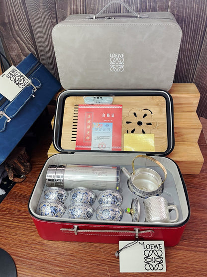 Loewe 999 Silver Enamel Tea Set