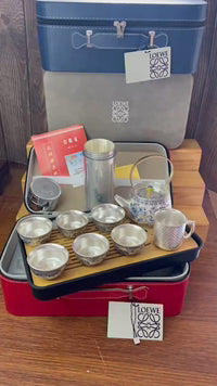 Loewe 999 Silver Enamel Tea Set