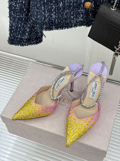 Jimmy Choo Classic Crystal Pointed High-Heeled Sandals