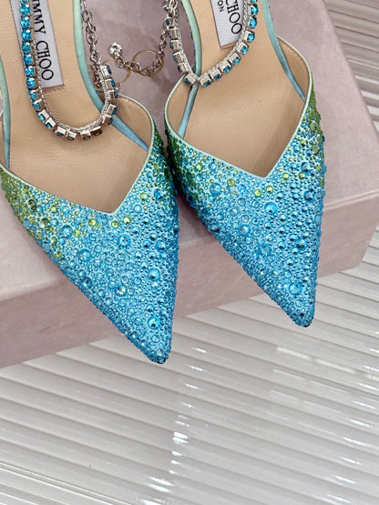 Jimmy Choo Classic Crystal Pointed High-Heeled Sandals