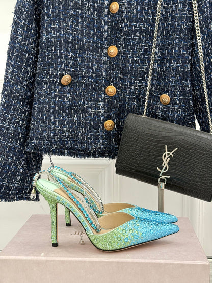 Jimmy Choo Classic Crystal Pointed High-Heeled Sandals