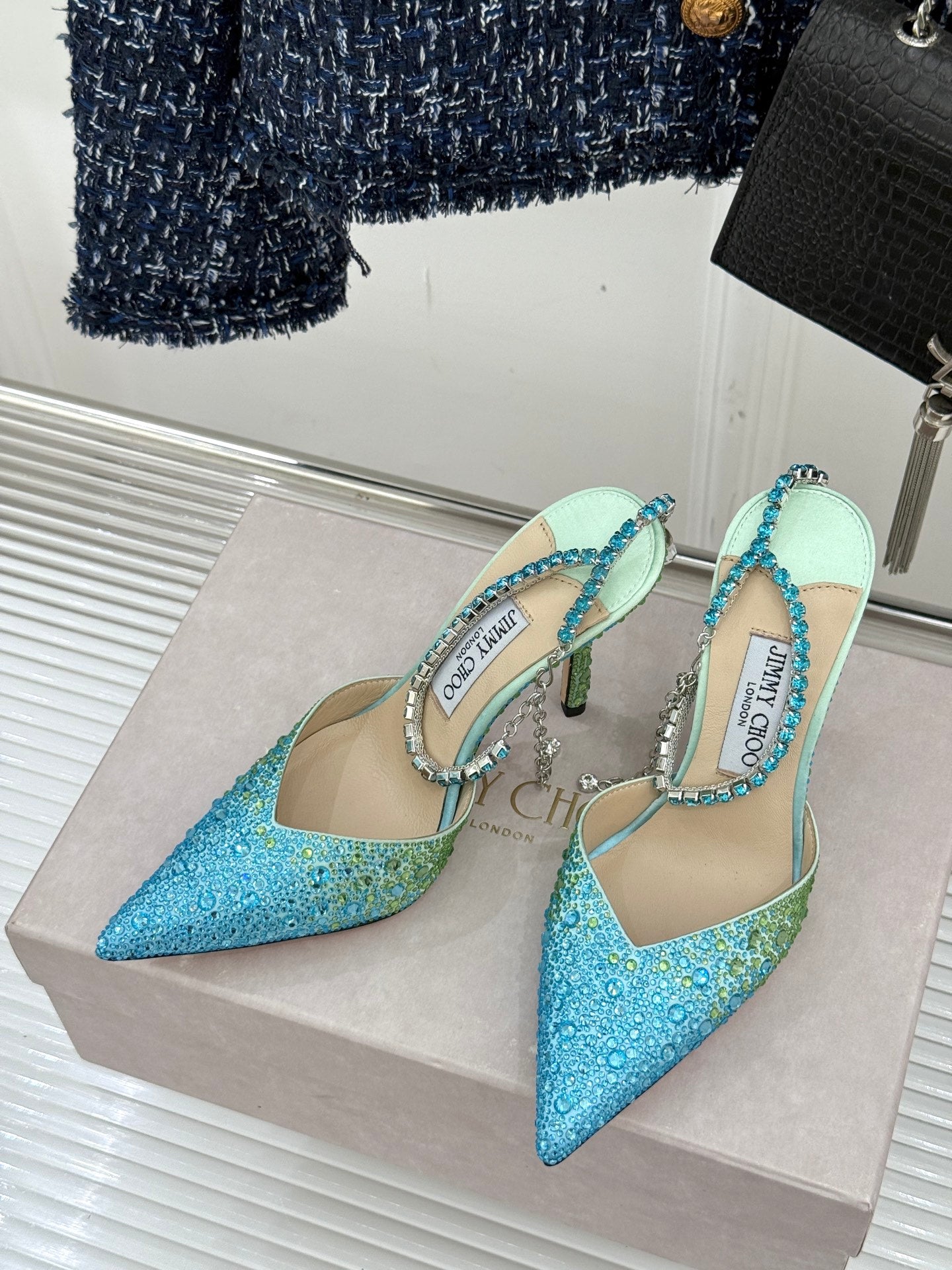 Jimmy Choo Classic Crystal Pointed High-Heeled Sandals