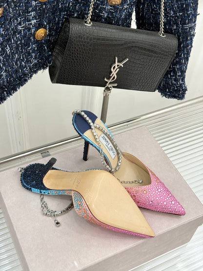 Jimmy Choo Classic Crystal Pointed High-Heeled Sandals