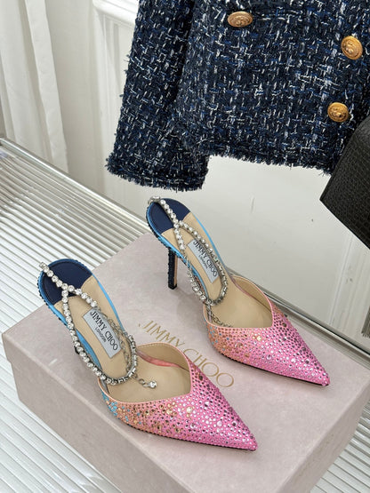 Jimmy Choo Classic Crystal Pointed High-Heeled Sandals