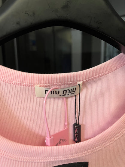 Miu Miu Ribbed Cotton Logo Tank Top – 25SS