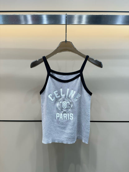 Celine Triomphe Embroidered Knit Tank Top