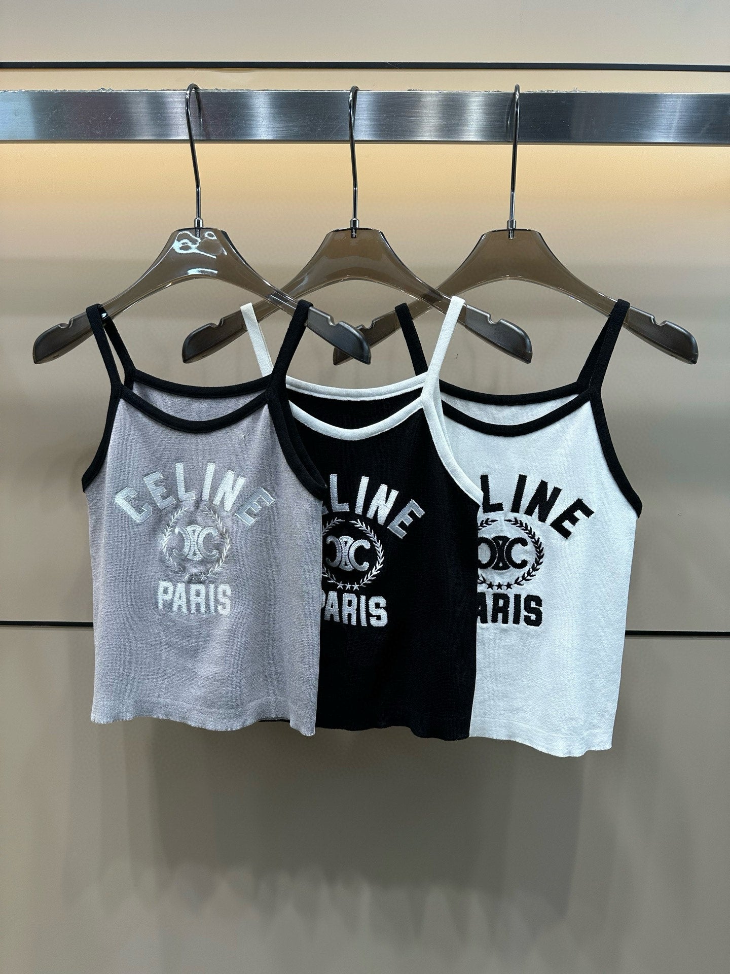 Celine Triomphe Embroidered Knit Tank Top