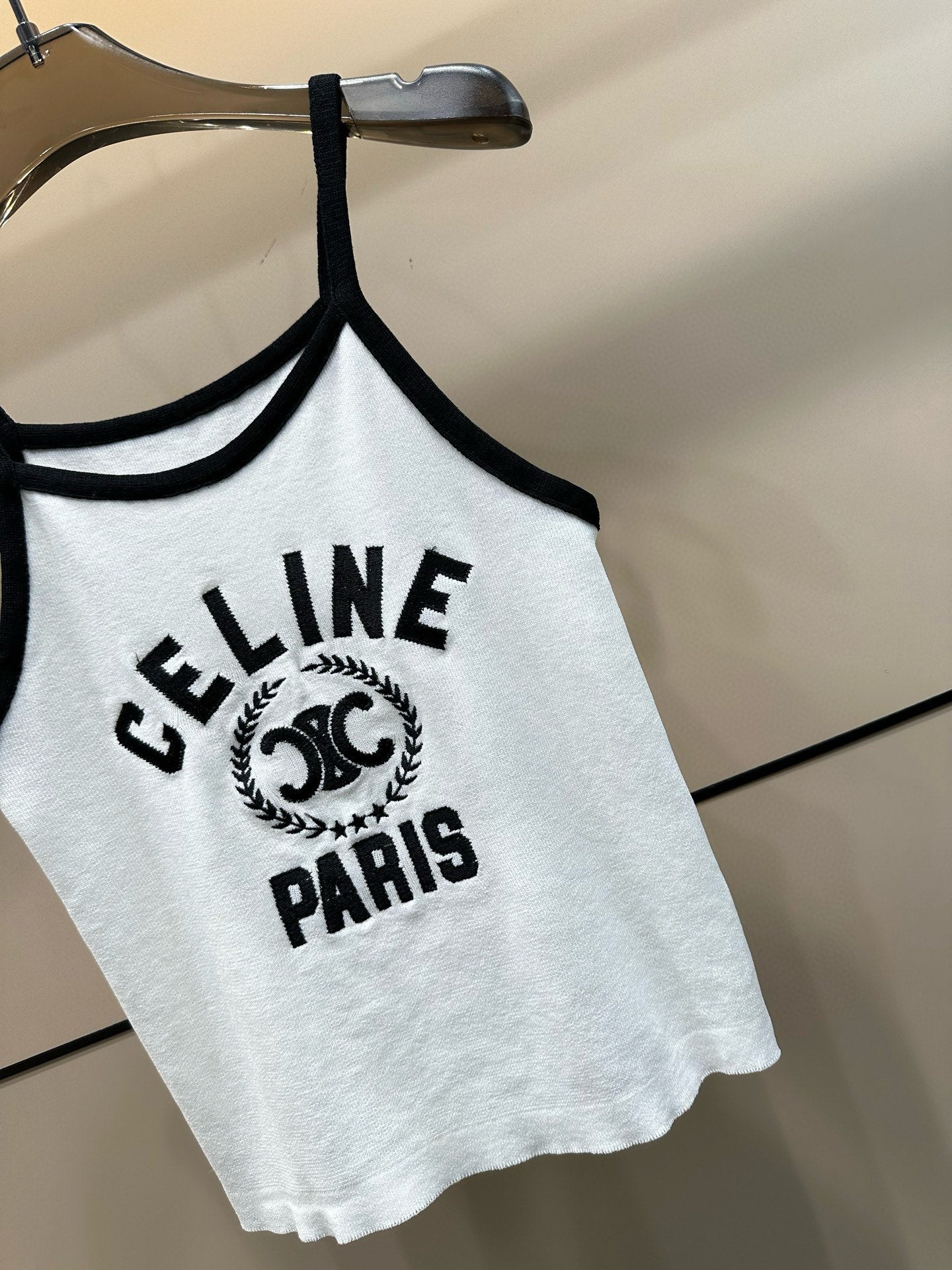 Celine Triomphe Embroidered Knit Tank Top