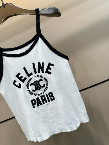 Celine Triomphe Embroidered Knit Tank Top