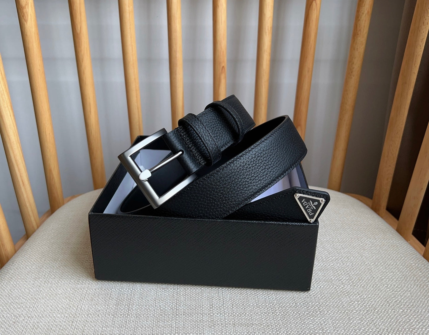 Prada Leather Belt with Triangle Logo