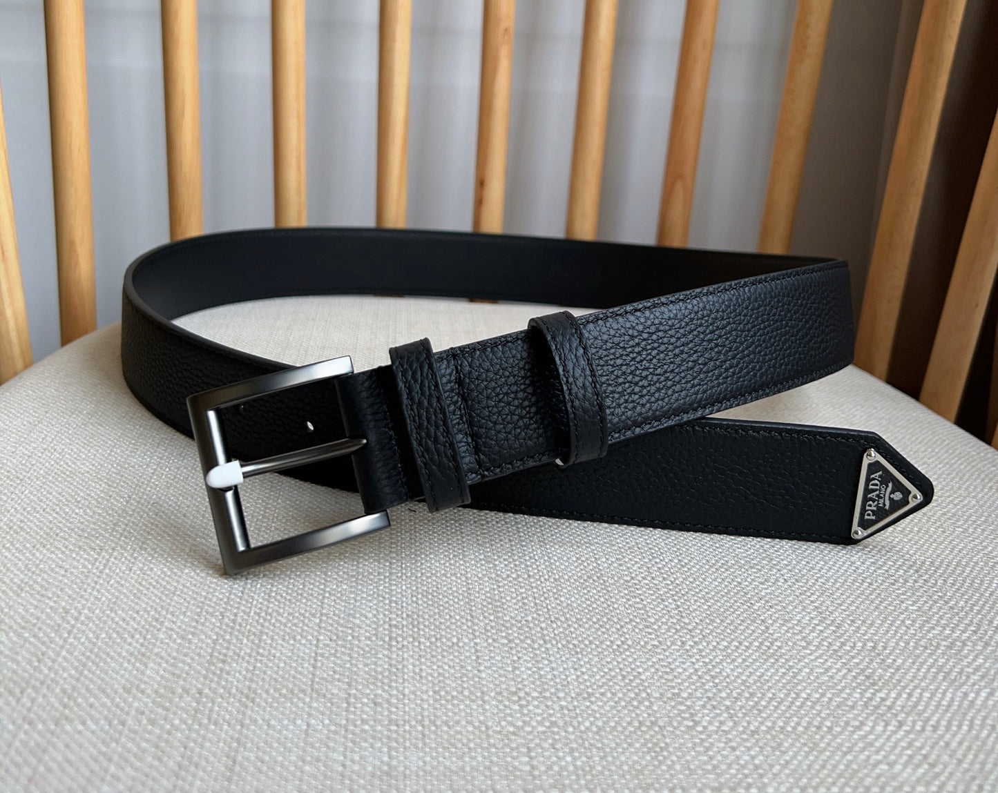 Prada Leather Belt with Triangle Logo