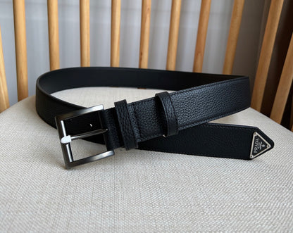 Prada Leather Belt with Triangle Logo