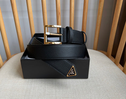 Prada Leather Belt with Triangle Logo