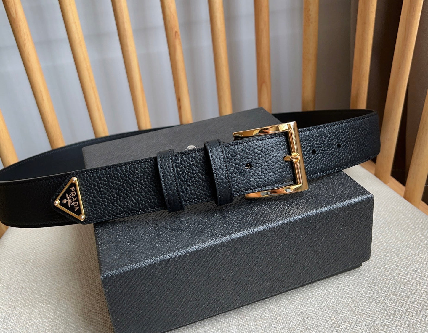 Prada Leather Belt with Triangle Logo