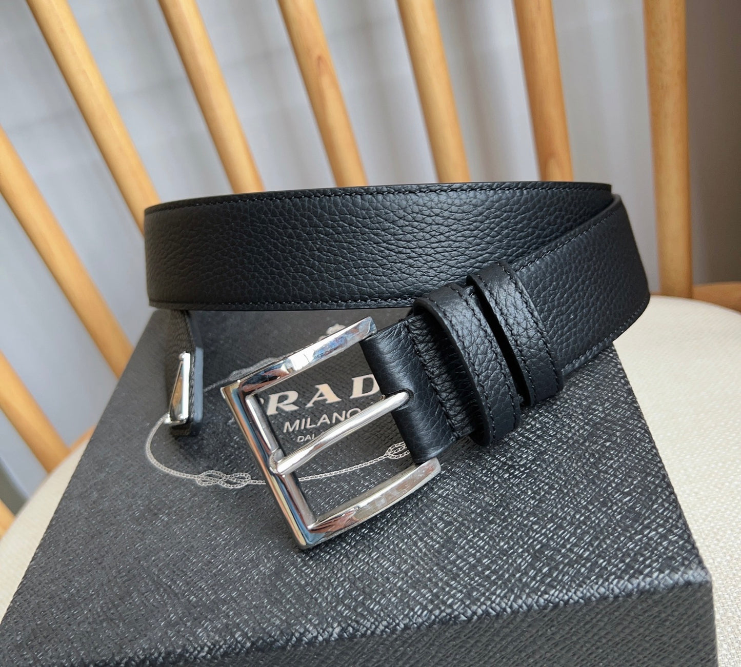 Prada Leather Belt with Triangle Logo