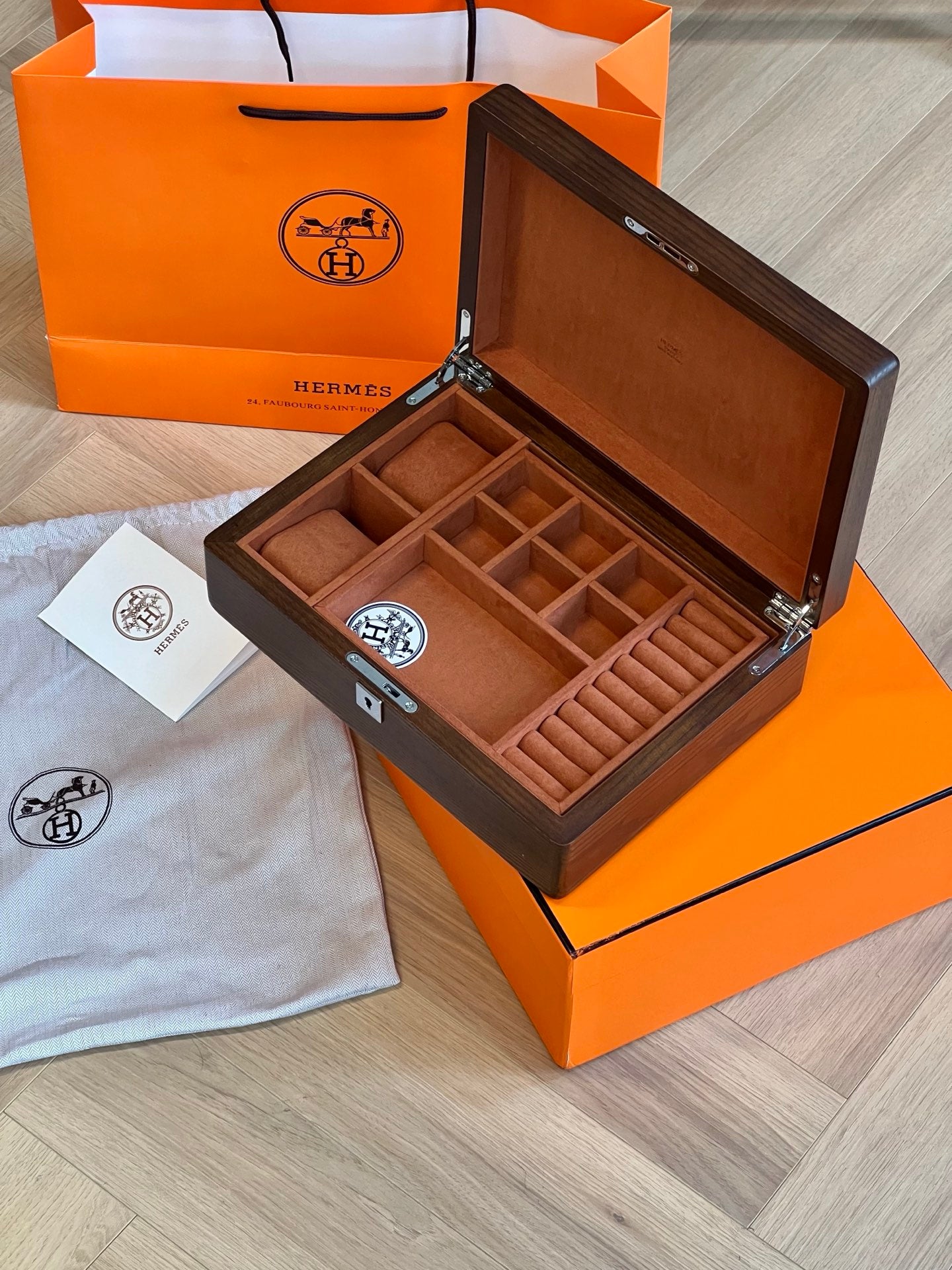 Hermès Rare Leather Wood Jewelry Box