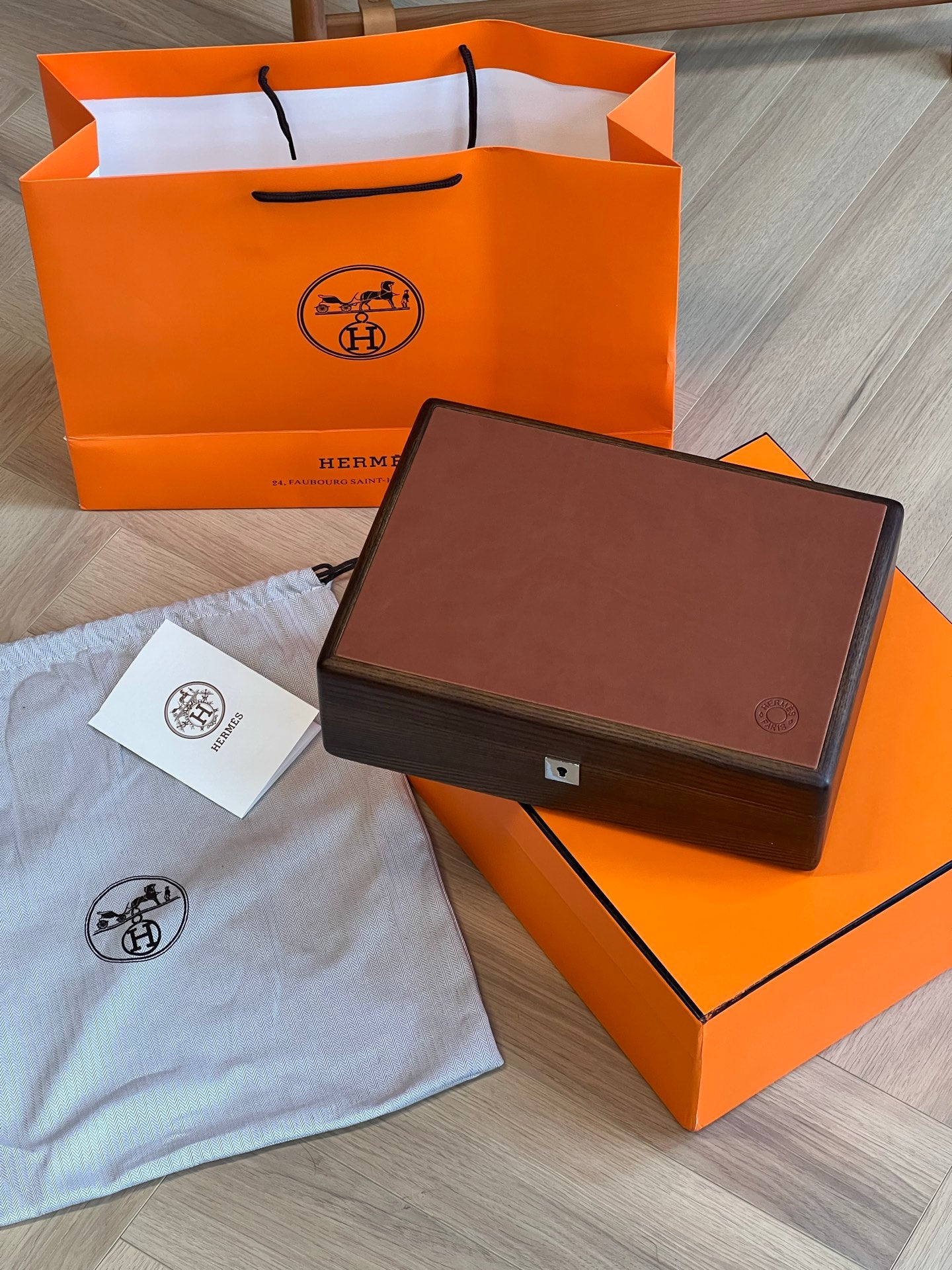Hermès Rare Leather Wood Jewelry Box