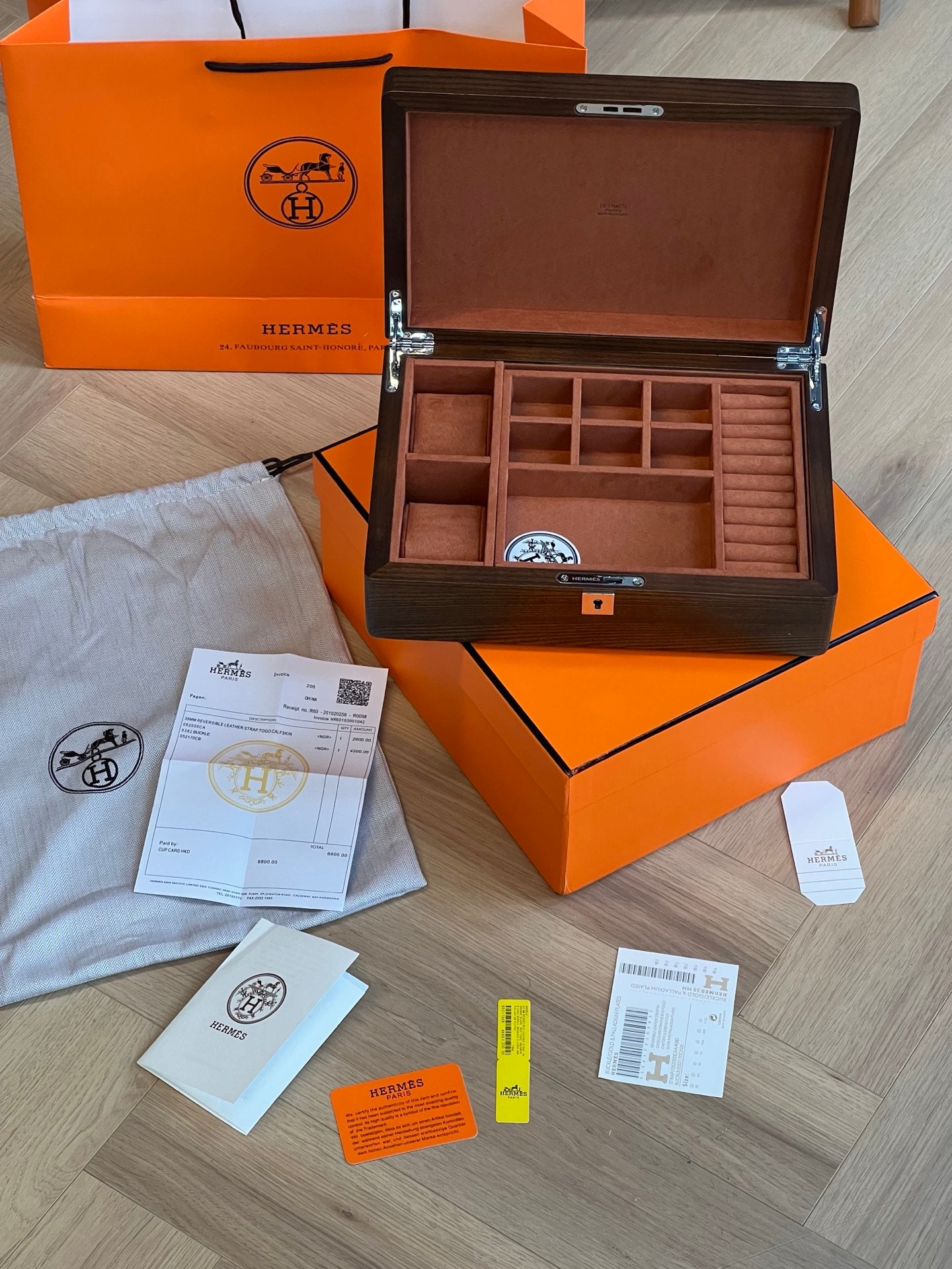 Hermès Rare Leather Wood Jewelry Box