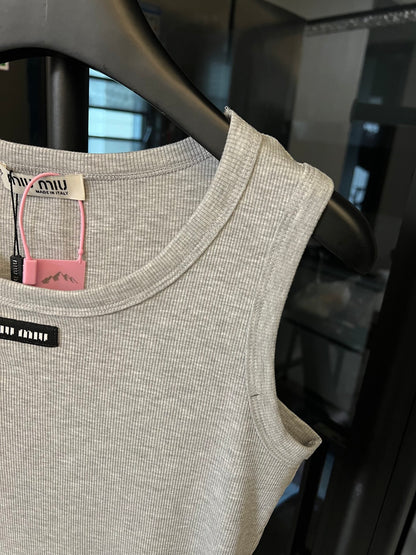 Miu Miu Ribbed Cotton Logo Tank Top – 25SS