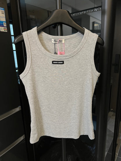 Miu Miu Ribbed Cotton Logo Tank Top – 25SS