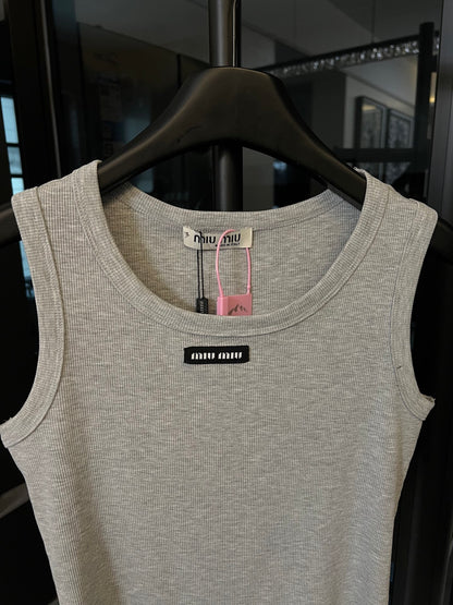Miu Miu Ribbed Cotton Logo Tank Top – 25SS