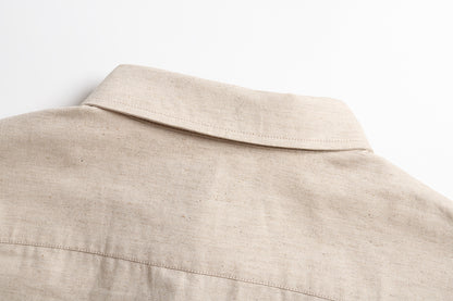 Prada Linen-Cotton Triangle Logo Long-Sleeve Shirt – 25SS