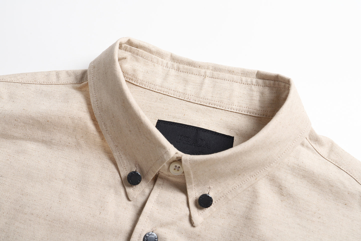 Prada Linen-Cotton Triangle Logo Long-Sleeve Shirt – 25SS