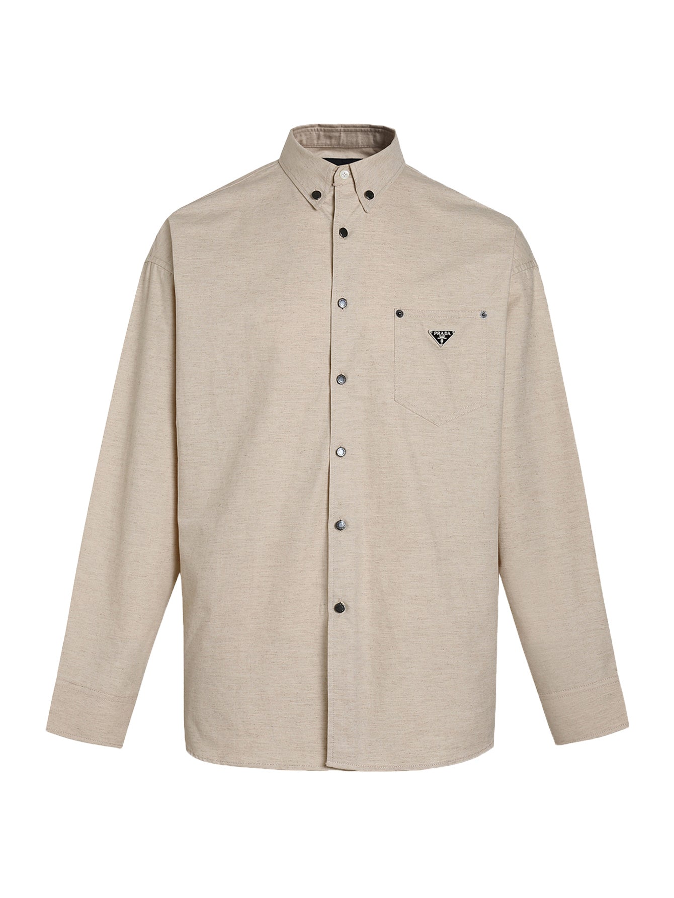 Prada Linen-Cotton Triangle Logo Long-Sleeve Shirt – 25SS