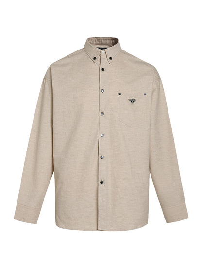 Prada Linen-Cotton Triangle Logo Long-Sleeve Shirt – 25SS
