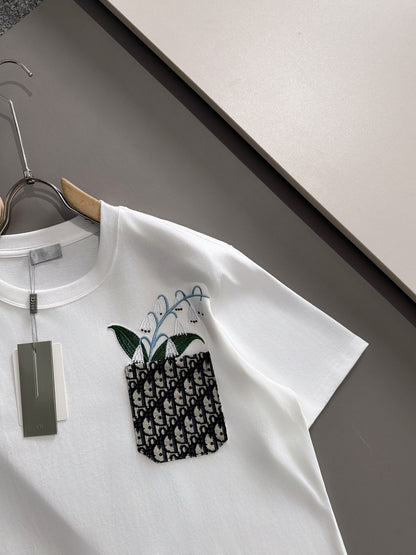 Dior Leaf Embroidery Flocked CD Logo T-Shirt – 2025
