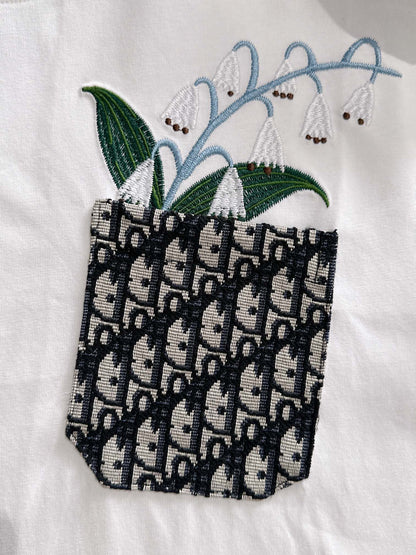 Dior Leaf Embroidery Flocked CD Logo T-Shirt – 2025