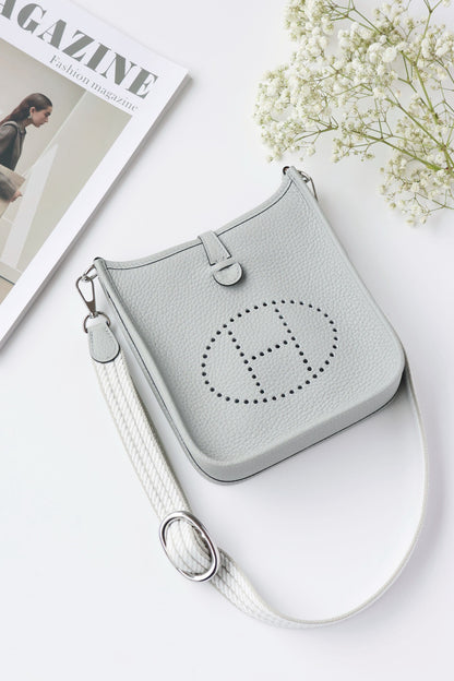 Hermès Glacier Blue Shoulder Bag with Striped Strap
