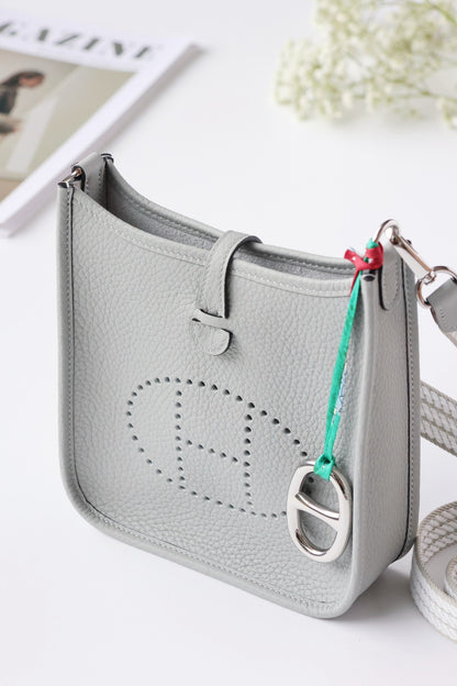 Hermès Glacier Blue Shoulder Bag with Striped Strap