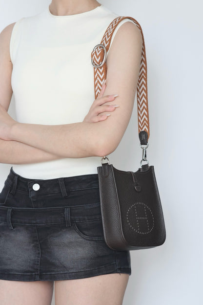 Hermès Ebony Shoulder Bag with Patterned Strap