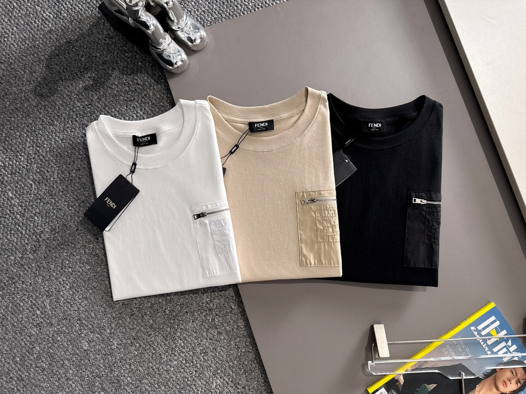 Fendi Flocked Double F Logo Zipper Pocket T-Shirt – 2025SS