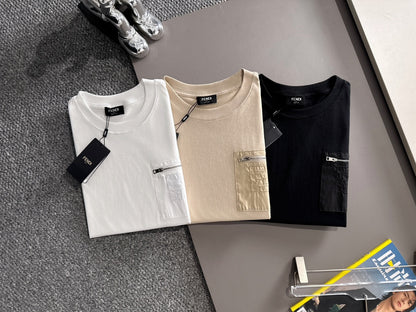 Fendi Flocked Double F Logo Zipper Pocket T-Shirt – 2025SS