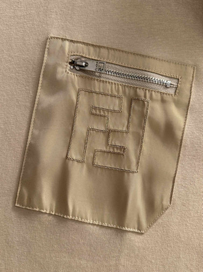 Fendi Flocked Double F Logo Zipper Pocket T-Shirt – 2025SS