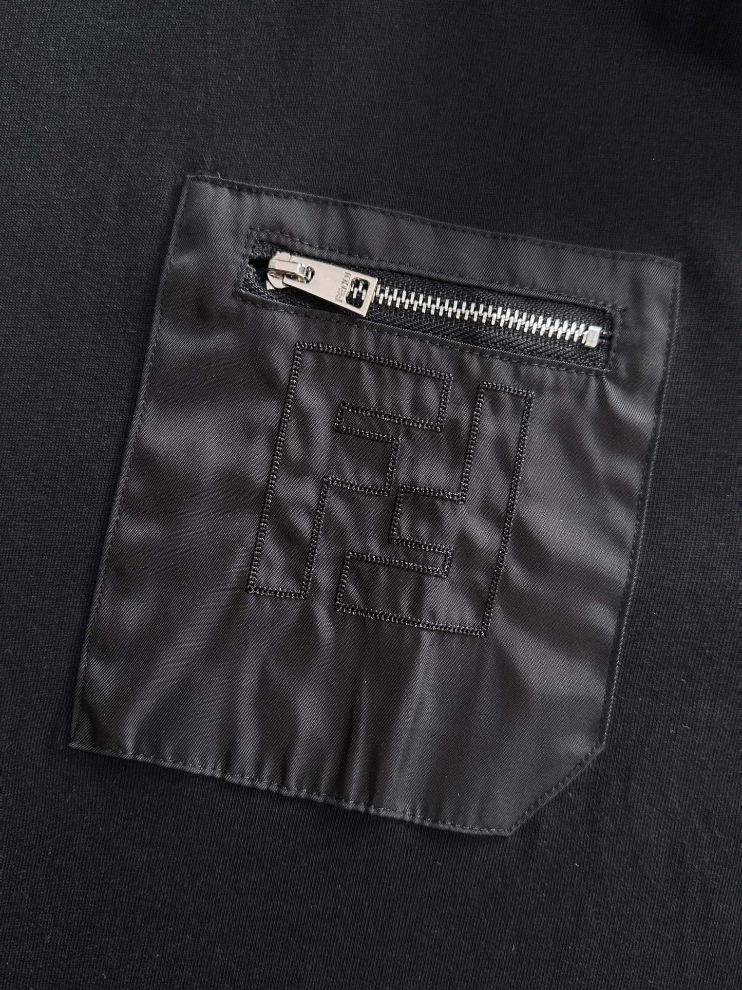 Fendi Flocked Double F Logo Zipper Pocket T-Shirt – 2025SS