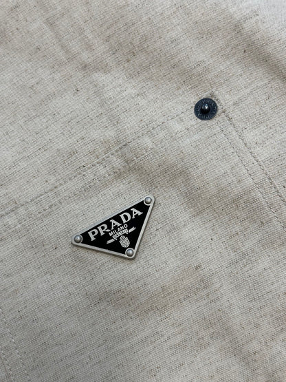Prada Linen-Cotton Triangle Logo Shirt