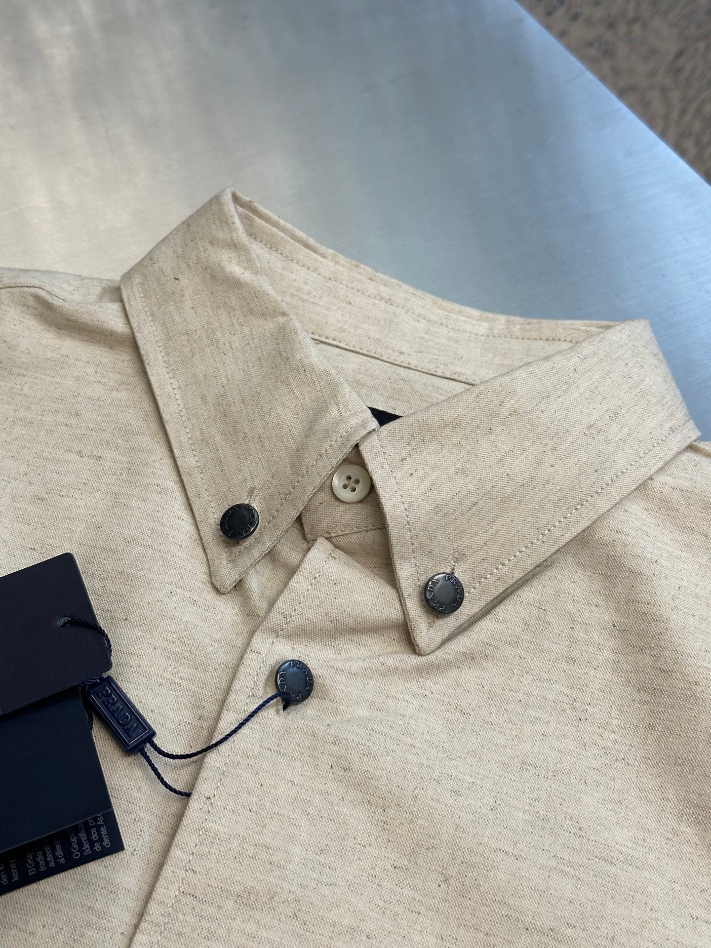 Prada Linen-Cotton Triangle Logo Shirt