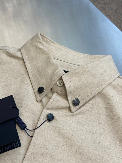 Prada Linen-Cotton Triangle Logo Shirt