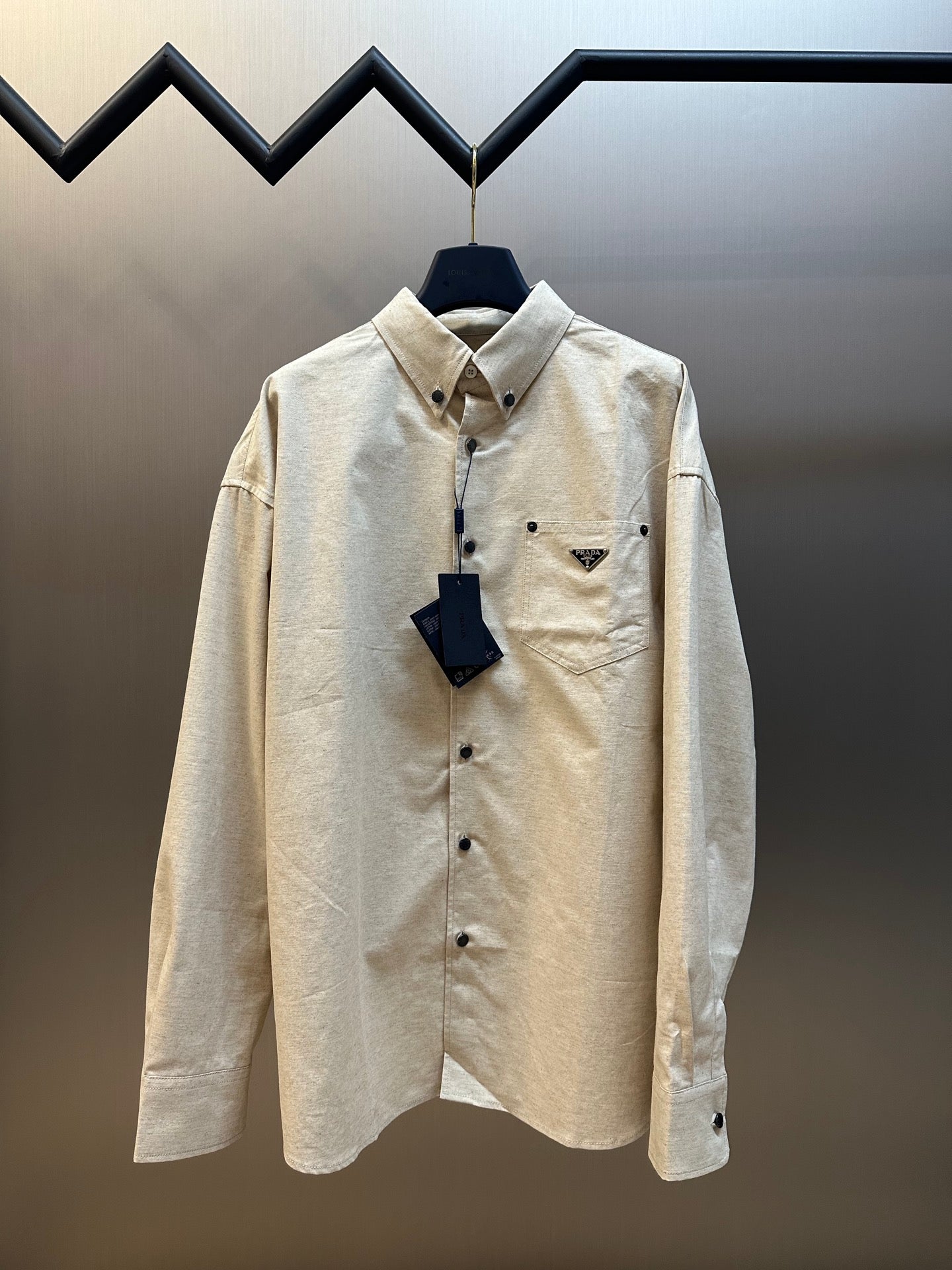 Prada Linen-Cotton Triangle Logo Shirt